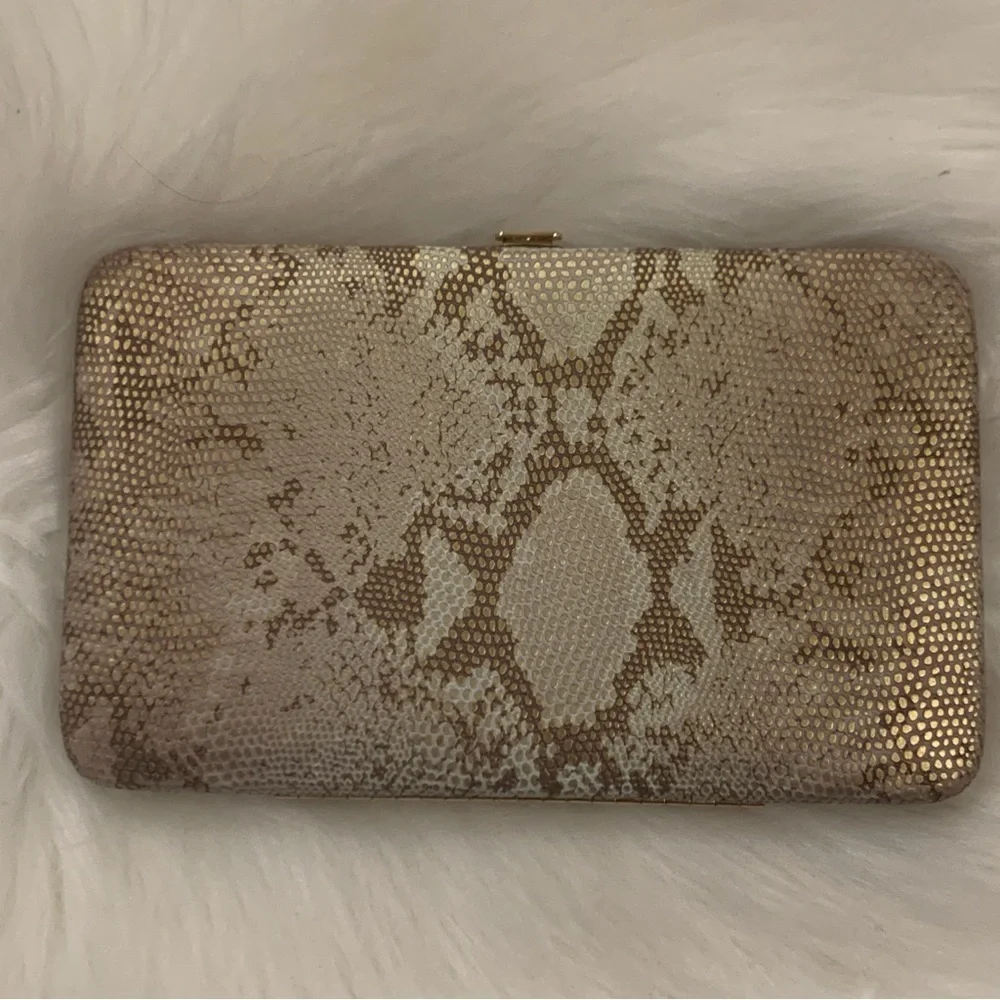 Sondra Roberts Animal Print Snakeskin Gold Interior Clutch